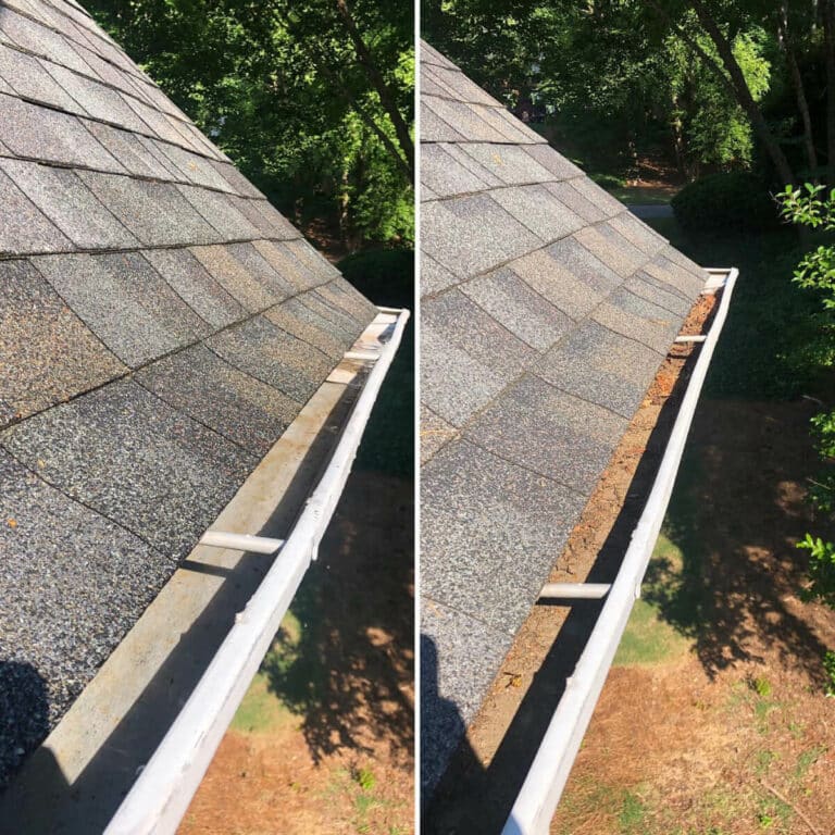 before and after gutter after professional gutter cleaning service in lawrenceville ga